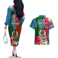 Personalised Sanma Day Couples Matching Off The Shoulder Long Sleeve Dress and Hawaiian Shirt Proud To Be A Ni-Van Beauty Pacific Flower LT03 - Polynesian Pride