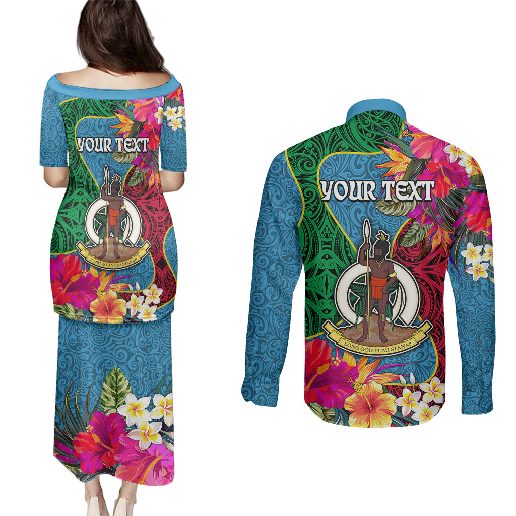 Personalised Sanma Day Couples Matching Puletasi Dress and Long Sleeve Button Shirts Proud To Be A Ni-Van Beauty Pacific Flower LT03 - Polynesian Pride