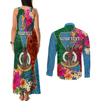 Personalised Sanma Day Couples Matching Tank Maxi Dress and Long Sleeve Button Shirts Proud To Be A Ni-Van Beauty Pacific Flower LT03 - Polynesian Pride
