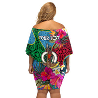 Personalised Sanma Day Family Matching Off Shoulder Short Dress and Hawaiian Shirt Proud To Be A Ni-Van Beauty Pacific Flower LT03 - Polynesian Pride