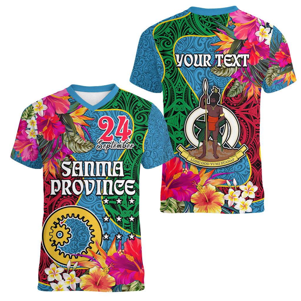 Personalised Sanma Day Women V Neck T Shirt Proud To Be A Ni-Van Beauty Pacific Flower LT03 - Polynesian Pride