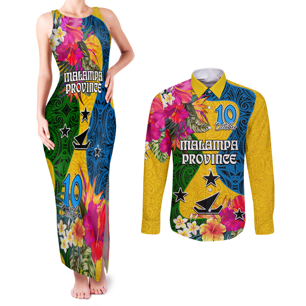 Malampa Day Couples Matching Tank Maxi Dress and Long Sleeve Button Shirts Proud To Be A Ni-Van Beauty Pacific Flower LT03 Yellow - Polynesian Pride