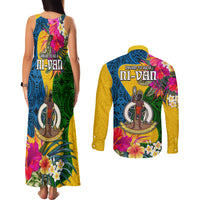 Malampa Day Couples Matching Tank Maxi Dress and Long Sleeve Button Shirts Proud To Be A Ni-Van Beauty Pacific Flower LT03 - Polynesian Pride