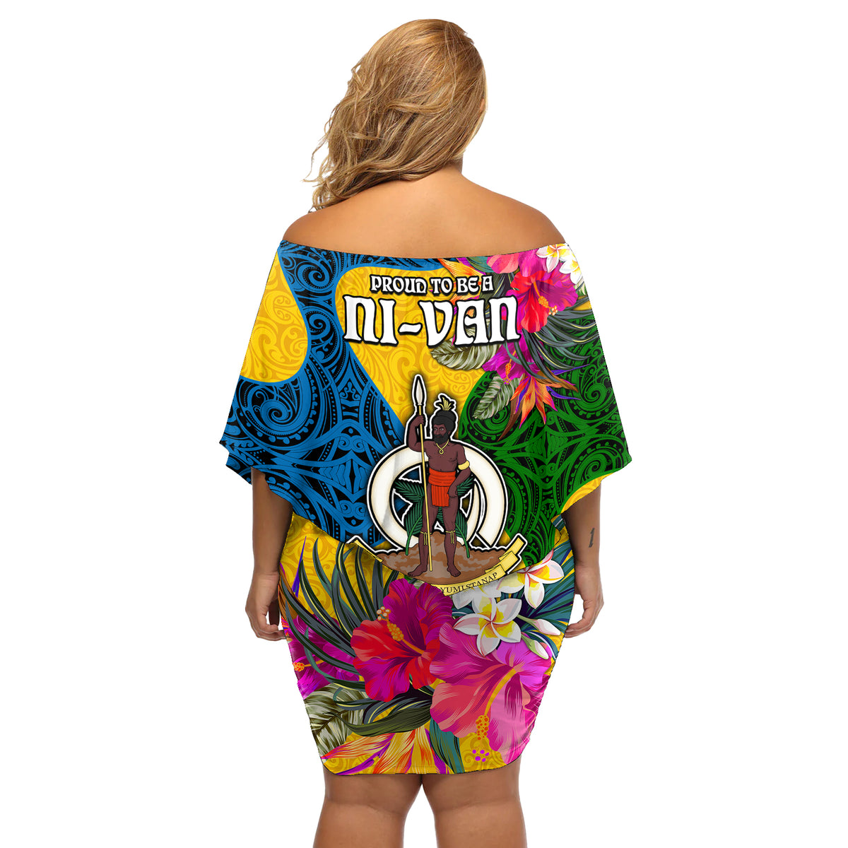 Malampa Day Off Shoulder Short Dress Proud To Be A Ni-Van Beauty Pacific Flower LT03 - Polynesian Pride