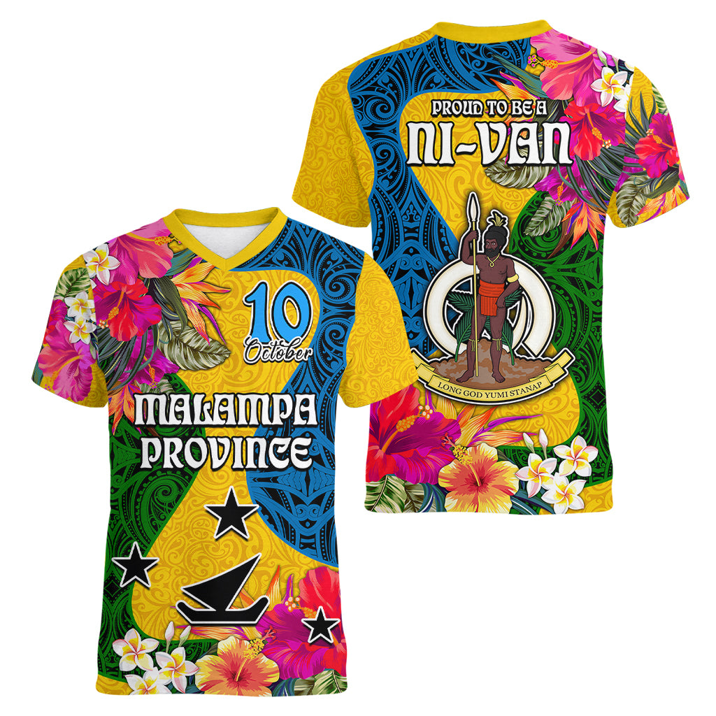 Malampa Day Women V Neck T Shirt Proud To Be A Ni-Van Beauty Pacific Flower LT03 - Polynesian Pride