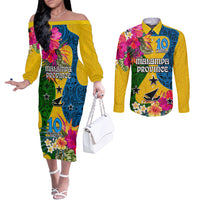 Personalised Malampa Day Couples Matching Off The Shoulder Long Sleeve Dress and Long Sleeve Button Shirts Proud To Be A Ni-Van Beauty Pacific Flower LT03 Yellow - Polynesian Pride