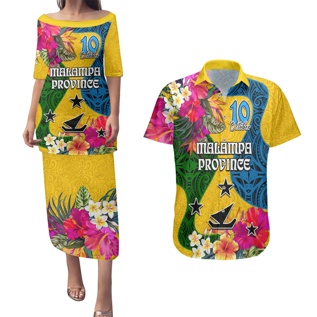 Personalised Malampa Day Couples Matching Puletasi Dress and Hawaiian Shirt Proud To Be A Ni-Van Beauty Pacific Flower LT03 Yellow - Polynesian Pride