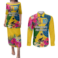 Personalised Malampa Day Couples Matching Puletasi Dress and Long Sleeve Button Shirts Proud To Be A Ni-Van Beauty Pacific Flower LT03 Yellow - Polynesian Pride