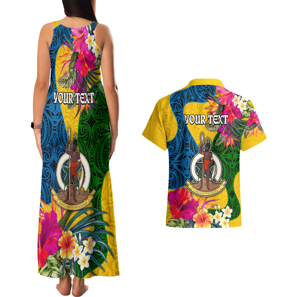 Personalised Malampa Day Couples Matching Tank Maxi Dress and Hawaiian Shirt Proud To Be A Ni-Van Beauty Pacific Flower LT03 - Polynesian Pride