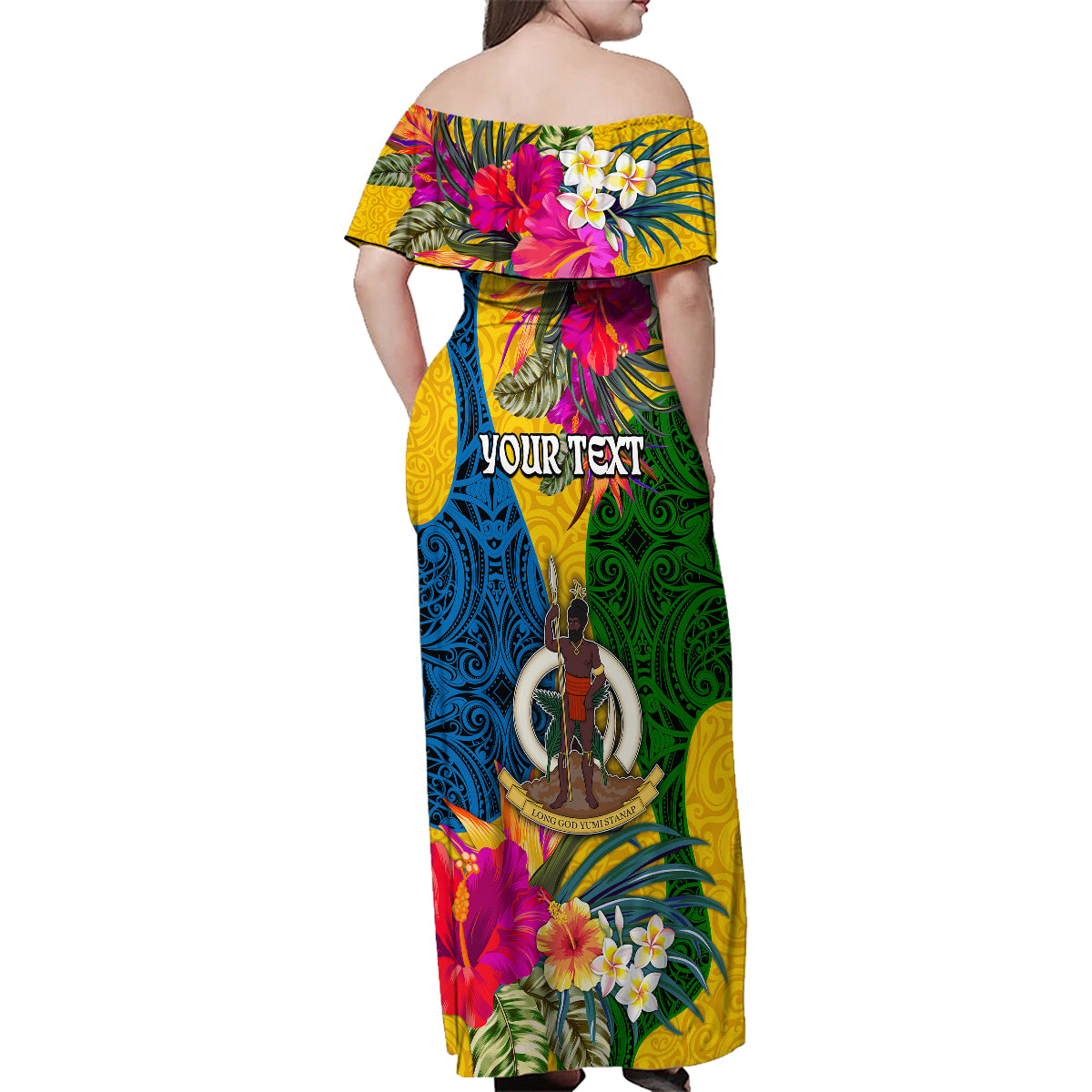 Personalised Malampa Day Family Matching Off Shoulder Maxi Dress and Hawaiian Shirt Proud To Be A Ni-Van Beauty Pacific Flower LT03 - Polynesian Pride