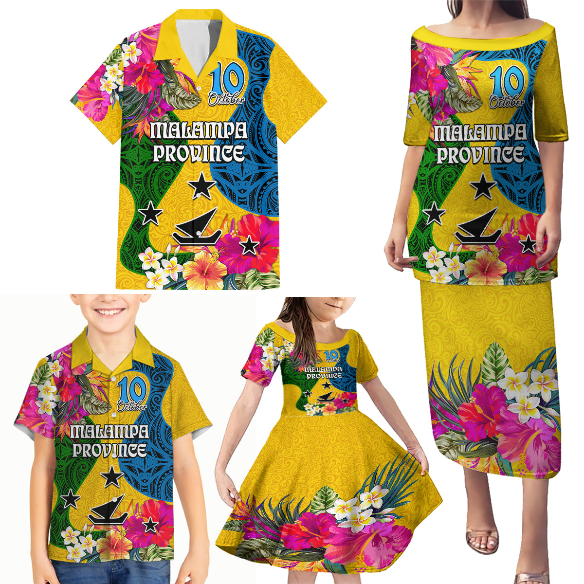 Personalised Malampa Day Family Matching Puletasi Dress and Hawaiian Shirt Proud To Be A Ni-Van Beauty Pacific Flower LT03 Yellow - Polynesian Pride