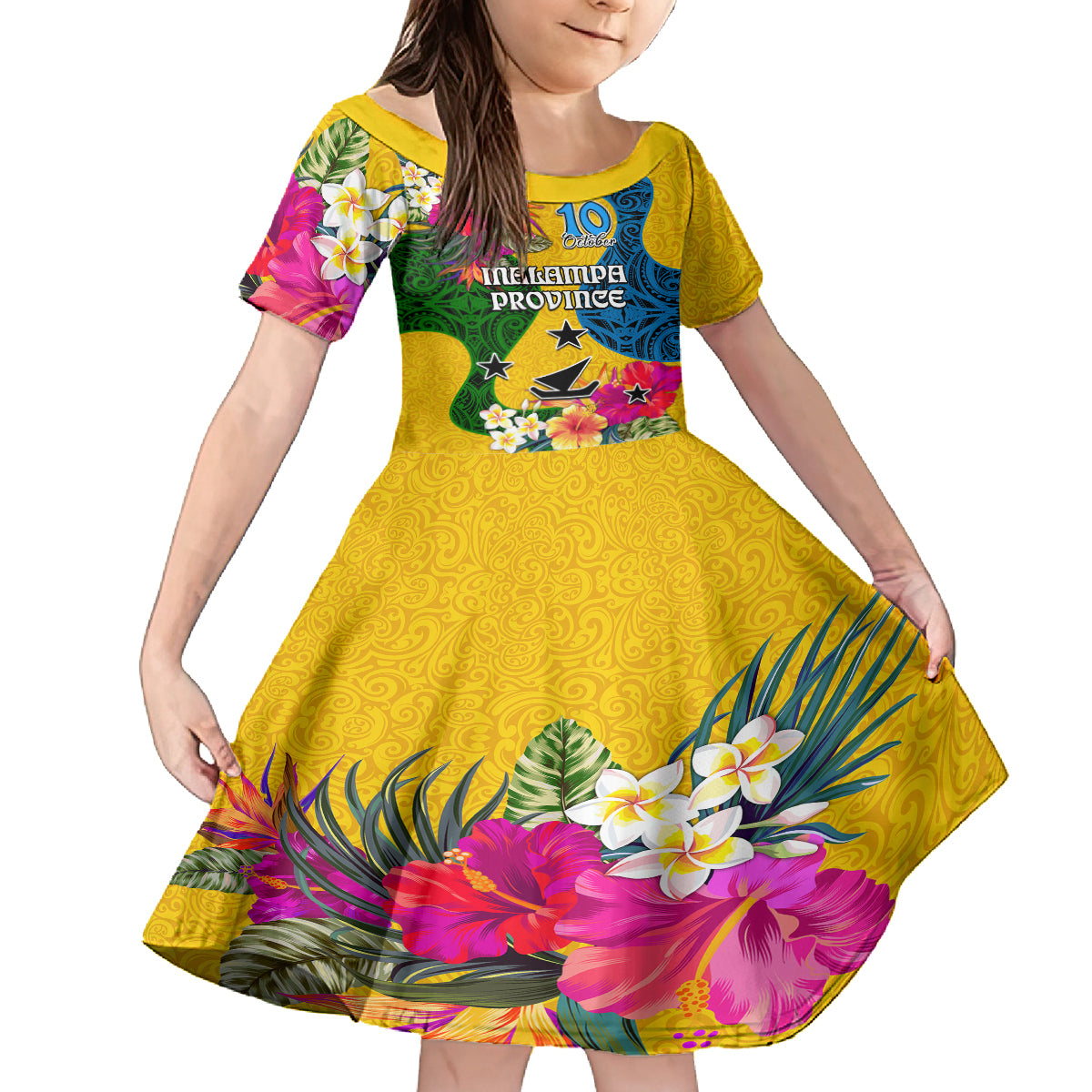 Personalised Malampa Day Kid Short Sleeve Dress Proud To Be A Ni-Van Beauty Pacific Flower LT03 KID Yellow - Polynesian Pride