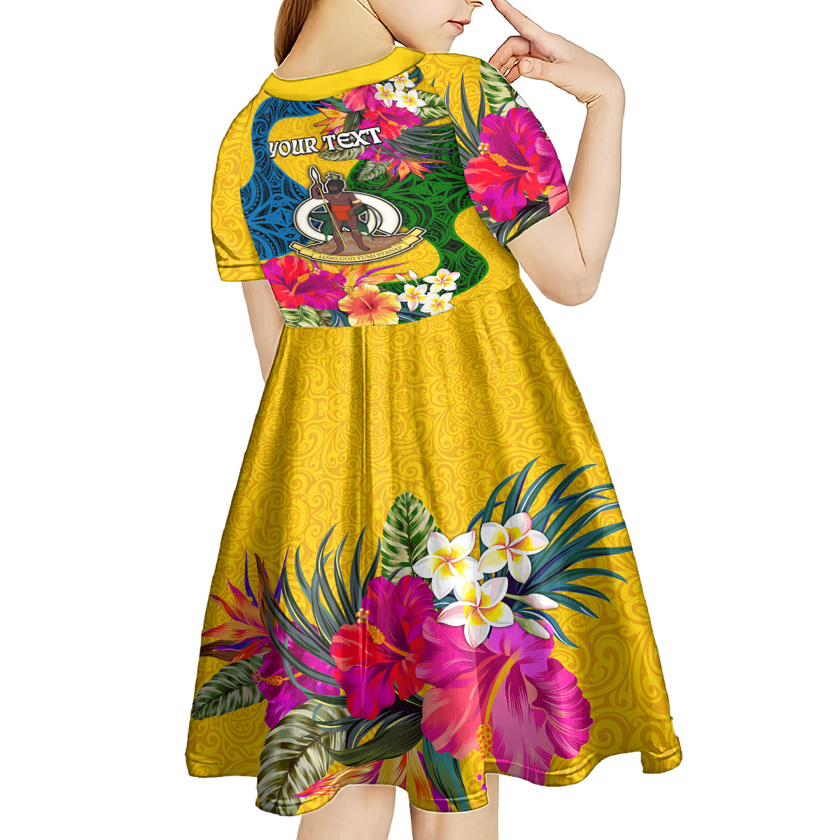 Personalised Malampa Day Kid Short Sleeve Dress Proud To Be A Ni-Van Beauty Pacific Flower LT03 - Polynesian Pride