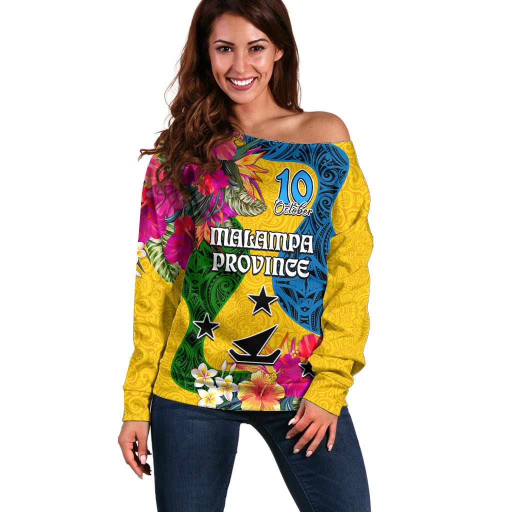 Personalised Malampa Day Off Shoulder Sweater Proud To Be A Ni-Van Beauty Pacific Flower LT03 Women Yellow - Polynesian Pride