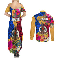 Torba Day Couples Matching Summer Maxi Dress and Long Sleeve Button Shirts Proud To Be A Ni-Van Beauty Pacific Flower LT03 - Polynesian Pride