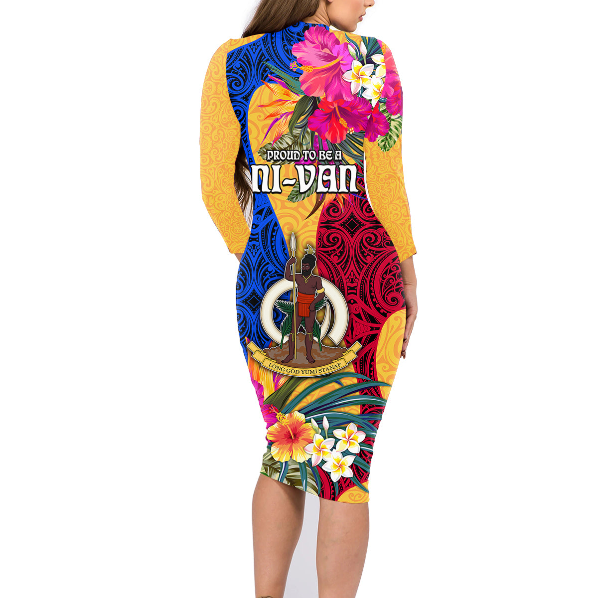 Torba Day Family Matching Long Sleeve Bodycon Dress and Hawaiian Shirt Proud To Be A Ni-Van Beauty Pacific Flower LT03 - Polynesian Pride