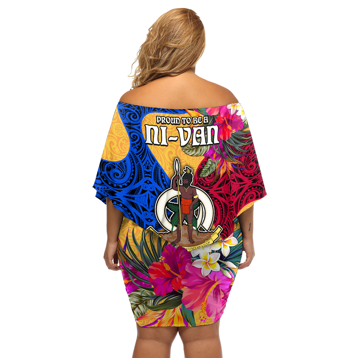 Torba Day Off Shoulder Short Dress Proud To Be A Ni-Van Beauty Pacific Flower LT03 - Polynesian Pride