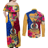 Personalised Torba Day Couples Matching Off Shoulder Maxi Dress and Long Sleeve Button Shirts Proud To Be A Ni-Van Beauty Pacific Flower LT03 - Polynesian Pride