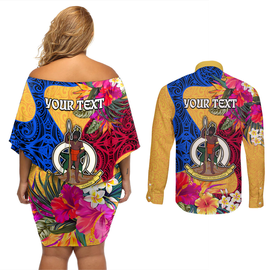 Personalised Torba Day Couples Matching Off Shoulder Short Dress and Long Sleeve Button Shirts Proud To Be A Ni-Van Beauty Pacific Flower LT03 - Polynesian Pride