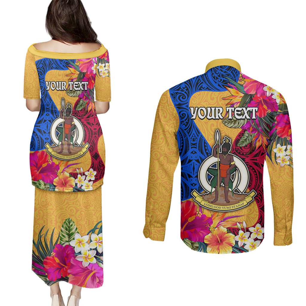 Personalised Torba Day Couples Matching Puletasi Dress and Long Sleeve Button Shirts Proud To Be A Ni-Van Beauty Pacific Flower LT03 - Polynesian Pride