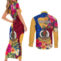 Personalised Torba Day Couples Matching Short Sleeve Bodycon Dress and Long Sleeve Button Shirts Proud To Be A Ni-Van Beauty Pacific Flower LT03 - Polynesian Pride