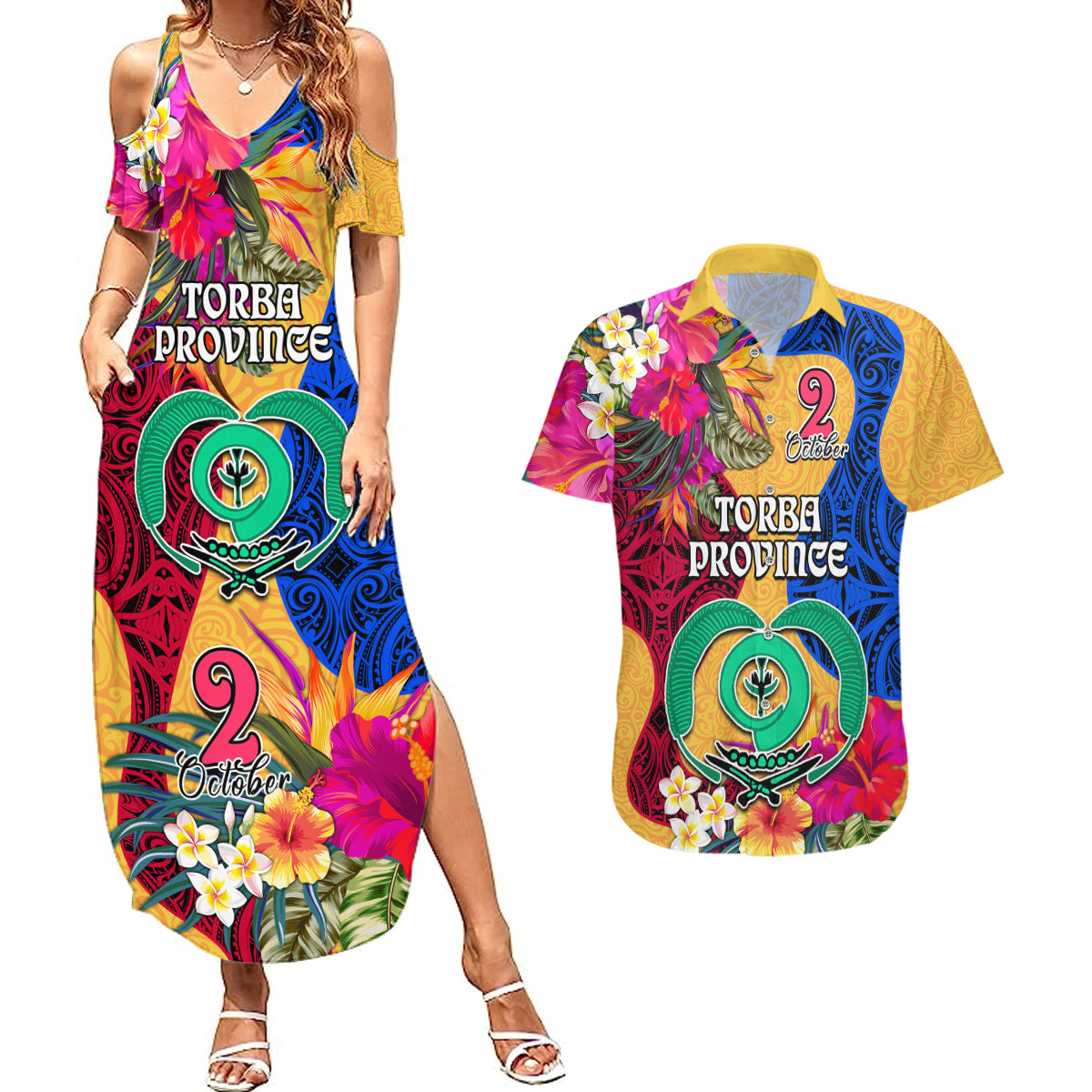 Personalised Torba Day Couples Matching Summer Maxi Dress and Hawaiian Shirt Proud To Be A Ni-Van Beauty Pacific Flower LT03 Yellow - Polynesian Pride