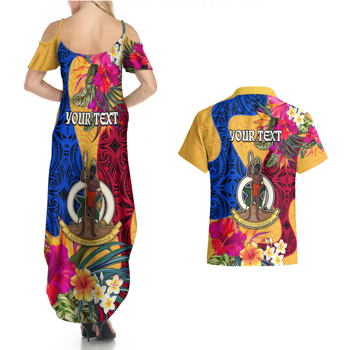 Personalised Torba Day Couples Matching Summer Maxi Dress and Hawaiian Shirt Proud To Be A Ni-Van Beauty Pacific Flower LT03 - Polynesian Pride