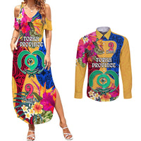 Personalised Torba Day Couples Matching Summer Maxi Dress and Long Sleeve Button Shirts Proud To Be A Ni-Van Beauty Pacific Flower LT03 Yellow - Polynesian Pride