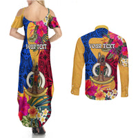 Personalised Torba Day Couples Matching Summer Maxi Dress and Long Sleeve Button Shirts Proud To Be A Ni-Van Beauty Pacific Flower LT03 - Polynesian Pride