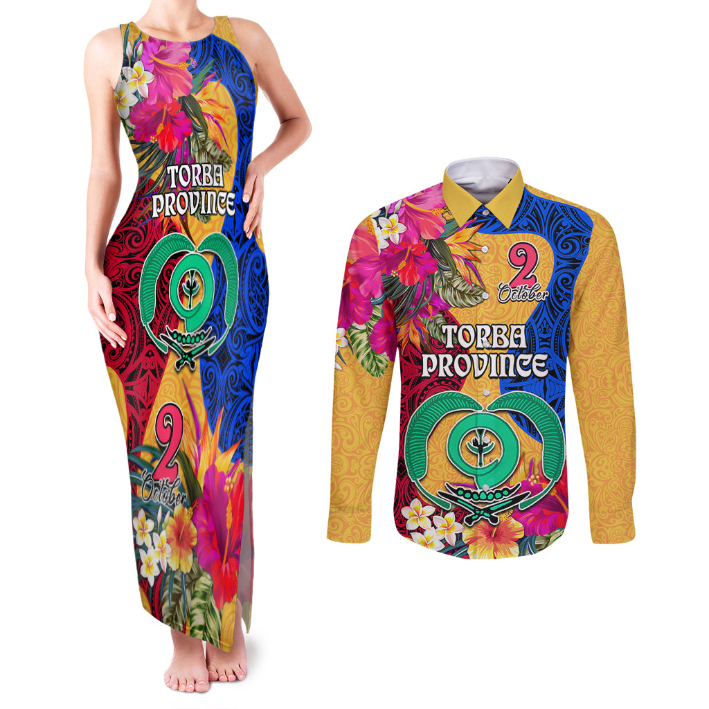 Personalised Torba Day Couples Matching Tank Maxi Dress and Long Sleeve Button Shirts Proud To Be A Ni-Van Beauty Pacific Flower LT03 Yellow - Polynesian Pride