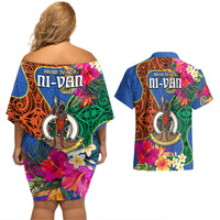 Tafea Day Couples Matching Off Shoulder Short Dress and Hawaiian Shirt Proud To Be A Ni-Van Beauty Pacific Flower LT03 - Polynesian Pride