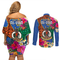 Tafea Day Couples Matching Off Shoulder Short Dress and Long Sleeve Button Shirts Proud To Be A Ni-Van Beauty Pacific Flower LT03 - Polynesian Pride