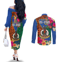 Tafea Day Couples Matching Off The Shoulder Long Sleeve Dress and Long Sleeve Button Shirts Proud To Be A Ni-Van Beauty Pacific Flower LT03 - Polynesian Pride