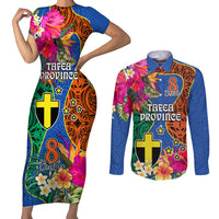 Tafea Day Couples Matching Short Sleeve Bodycon Dress and Long Sleeve Button Shirts Proud To Be A Ni-Van Beauty Pacific Flower LT03 Blue - Polynesian Pride