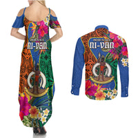 Tafea Day Couples Matching Summer Maxi Dress and Long Sleeve Button Shirts Proud To Be A Ni-Van Beauty Pacific Flower LT03 - Polynesian Pride