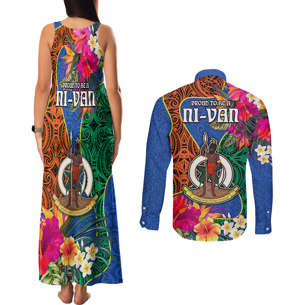 Tafea Day Couples Matching Tank Maxi Dress and Long Sleeve Button Shirts Proud To Be A Ni-Van Beauty Pacific Flower LT03 - Polynesian Pride