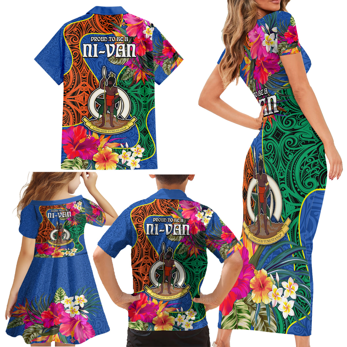Tafea Day Family Matching Short Sleeve Bodycon Dress and Hawaiian Shirt Proud To Be A Ni-Van Beauty Pacific Flower LT03 - Polynesian Pride