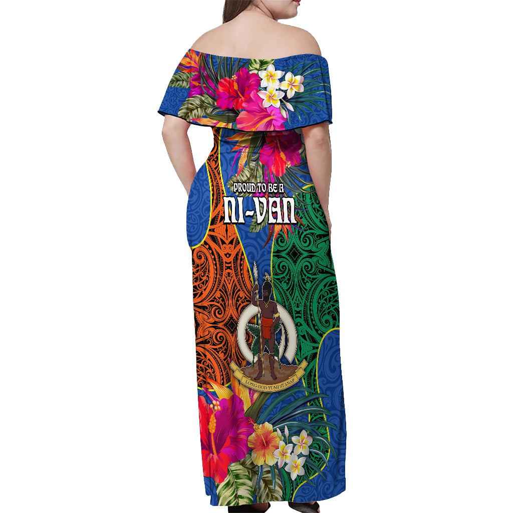 Tafea Day Off Shoulder Maxi Dress Proud To Be A Ni-Van Beauty Pacific Flower LT03 - Polynesian Pride