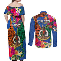 Personalised Tafea Day Couples Matching Off Shoulder Maxi Dress and Long Sleeve Button Shirts Proud To Be A Ni-Van Beauty Pacific Flower LT03 - Polynesian Pride
