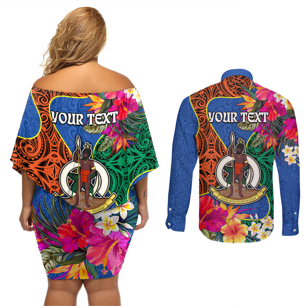 Personalised Tafea Day Couples Matching Off Shoulder Short Dress and Long Sleeve Button Shirts Proud To Be A Ni-Van Beauty Pacific Flower LT03 - Polynesian Pride