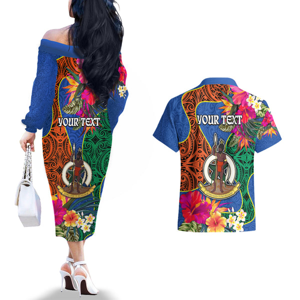 Personalised Tafea Day Couples Matching Off Shoulder Maxi Dress and Long Sleeve Button Shirts Proud To Be A Ni-Van Beauty Pacific Flower LT03 main image 1