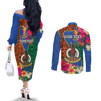 Personalised Tafea Day Couples Matching Off The Shoulder Long Sleeve Dress and Long Sleeve Button Shirts Proud To Be A Ni-Van Beauty Pacific Flower LT03 - Polynesian Pride