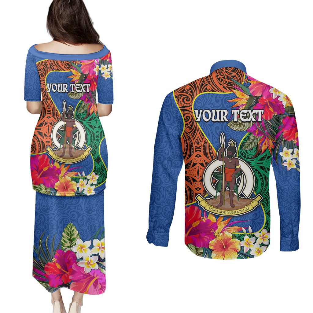 Personalised Tafea Day Couples Matching Puletasi Dress and Long Sleeve Button Shirts Proud To Be A Ni-Van Beauty Pacific Flower LT03 - Polynesian Pride