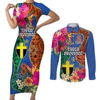 Personalised Tafea Day Couples Matching Short Sleeve Bodycon Dress and Long Sleeve Button Shirts Proud To Be A Ni-Van Beauty Pacific Flower LT03 Blue - Polynesian Pride