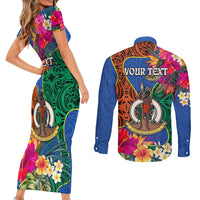 Personalised Tafea Day Couples Matching Short Sleeve Bodycon Dress and Long Sleeve Button Shirts Proud To Be A Ni-Van Beauty Pacific Flower LT03 - Polynesian Pride