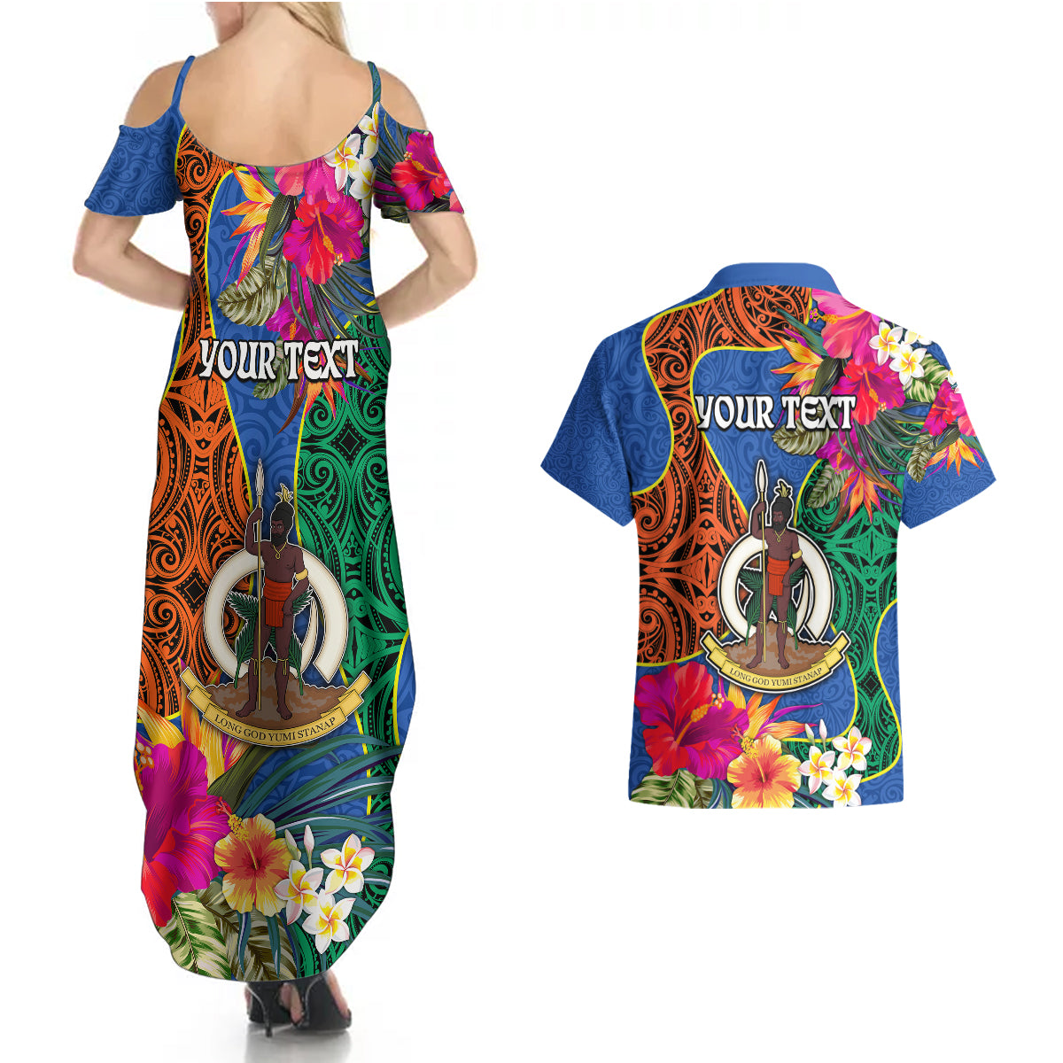 Personalised Tafea Day Couples Matching Summer Maxi Dress and Hawaiian Shirt Proud To Be A Ni-Van Beauty Pacific Flower LT03 - Polynesian Pride