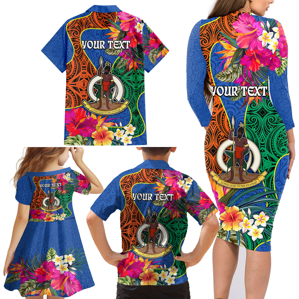 Personalised Tafea Day Family Matching Long Sleeve Bodycon Dress and Hawaiian Shirt Proud To Be A Ni-Van Beauty Pacific Flower LT03 - Polynesian Pride