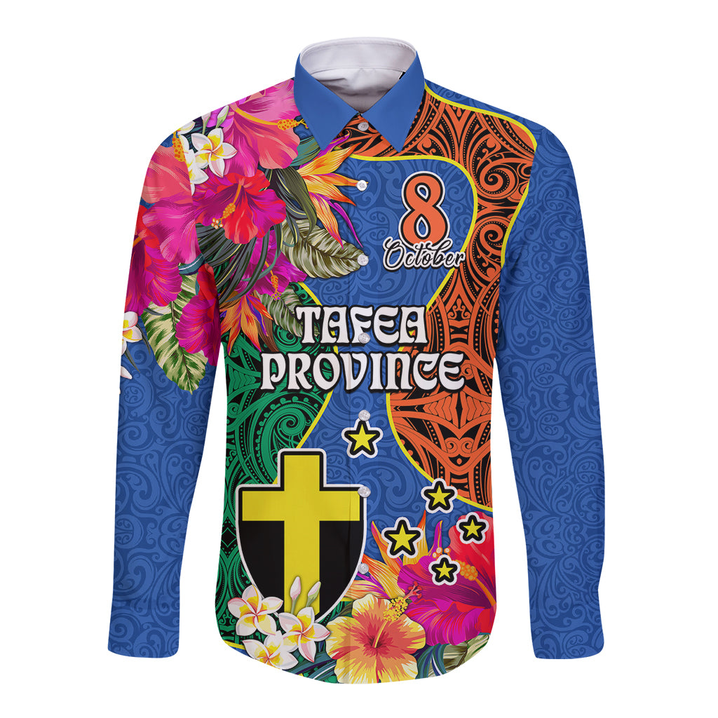 Personalised Tafea Day Long Sleeve Button Shirt Proud To Be A Ni-Van Beauty Pacific Flower LT03 Unisex Blue - Polynesian Pride