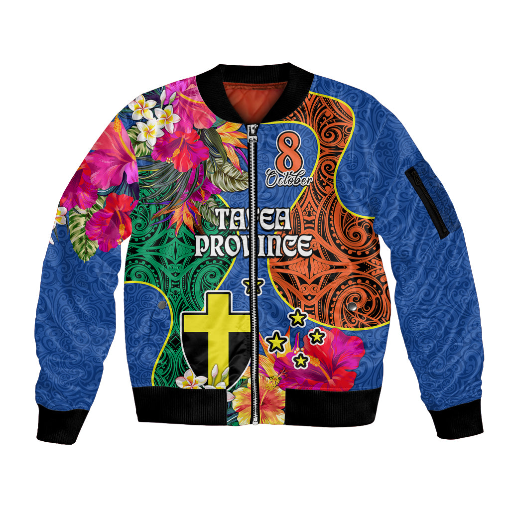 Personalised Tafea Day Sleeve Zip Bomber Jacket Proud To Be A Ni-Van Beauty Pacific Flower LT03 Unisex Blue - Polynesian Pride