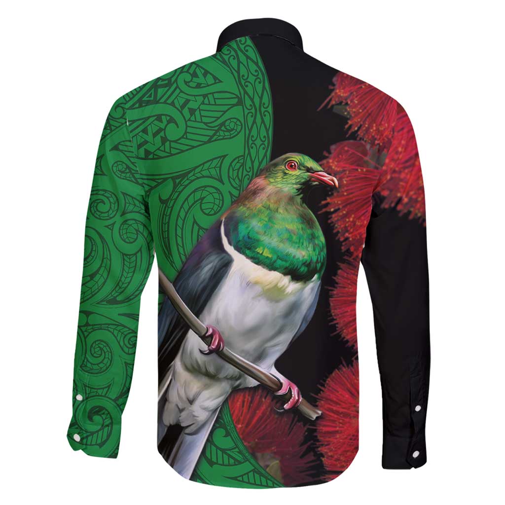 New Zealand Kereru And Pohutukawa Family Matching Long Sleeve Bodycon Dress and Hawaiian Shirt Maori Tribal Tattoo